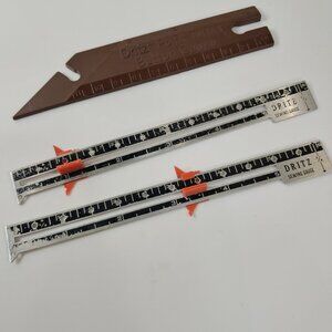 Vintage Dritz All Metal Measuring Sewing Gauge slide ruler & button gauge brown